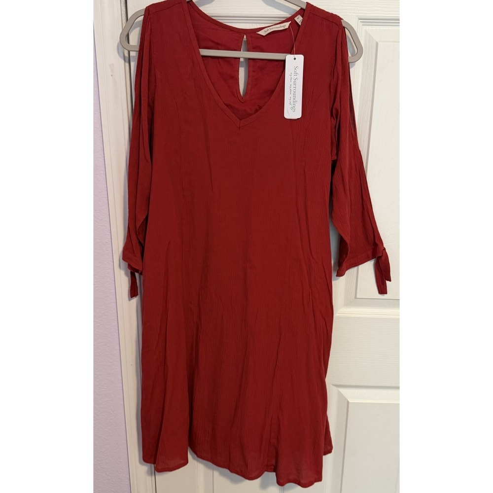 NWT Soft Surroundings 'Hera' Dress Med Crinkle Red Autumn Teacher Office Lined